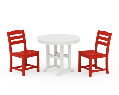 POLYWOOD® La Casa Café Side Chair 3-Piece Round Dining Set in Sunset Red / White