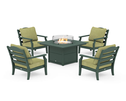Draper James™ by  POLYWOOD® Savannah 5-Piece Deep Seating Set with Fire Pit Table in Green / Chartreuse Boucle