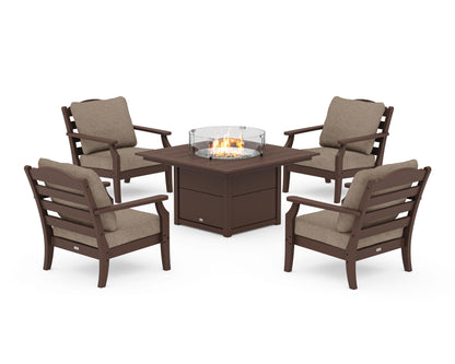 Draper James™ by  POLYWOOD® Savannah 5-Piece Deep Seating Set with Fire Pit Table in Mahogany / Spiced Burlap
