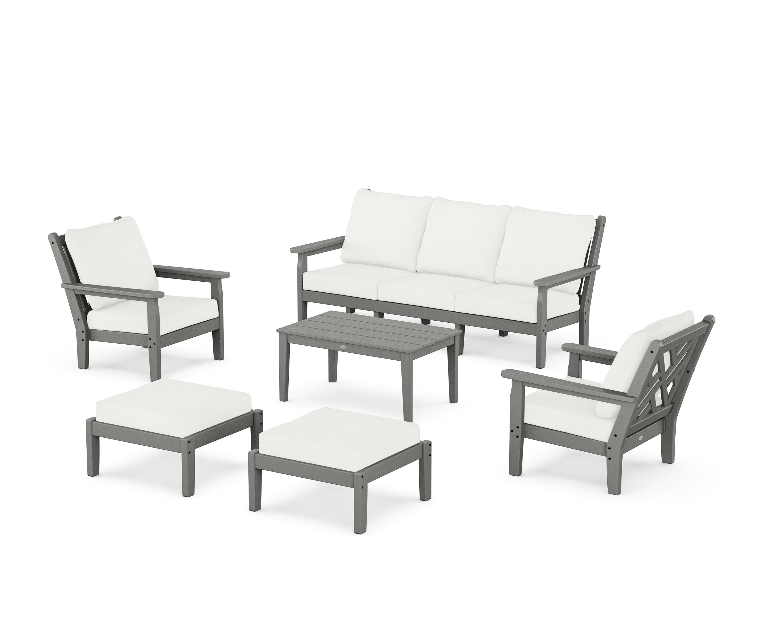 POLYWOOD® Chippendale 6-Piece Lounge Sofa Set in Slate Grey / Natural Linen