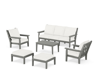 POLYWOOD® Chippendale 6-Piece Lounge Sofa Set in Slate Grey / Natural Linen