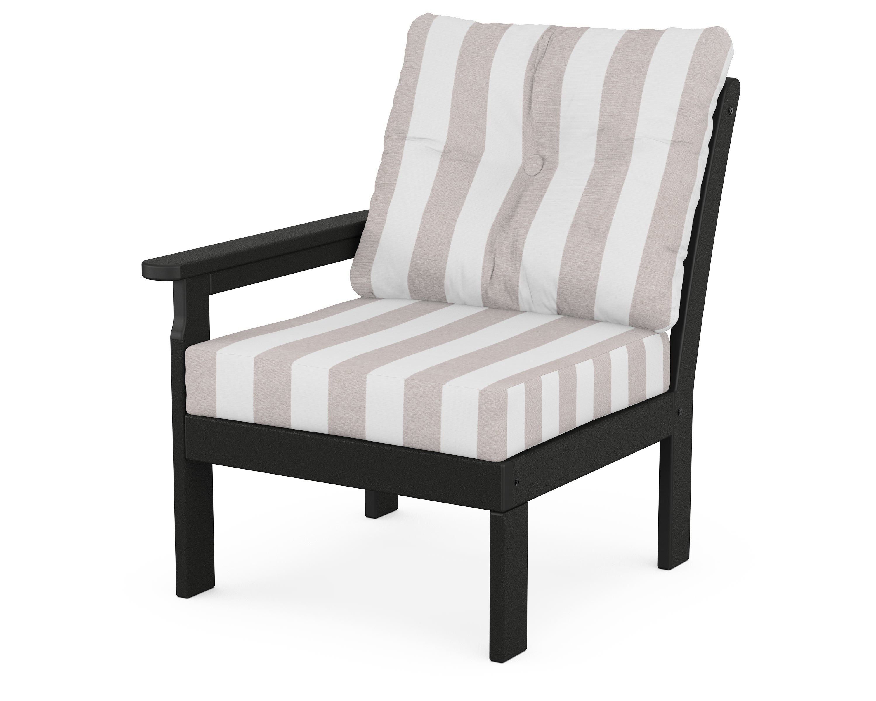 POLYWOOD® Vineyard Modular Left Arm Chair in Black / Cabana Stripe Dune Burlap