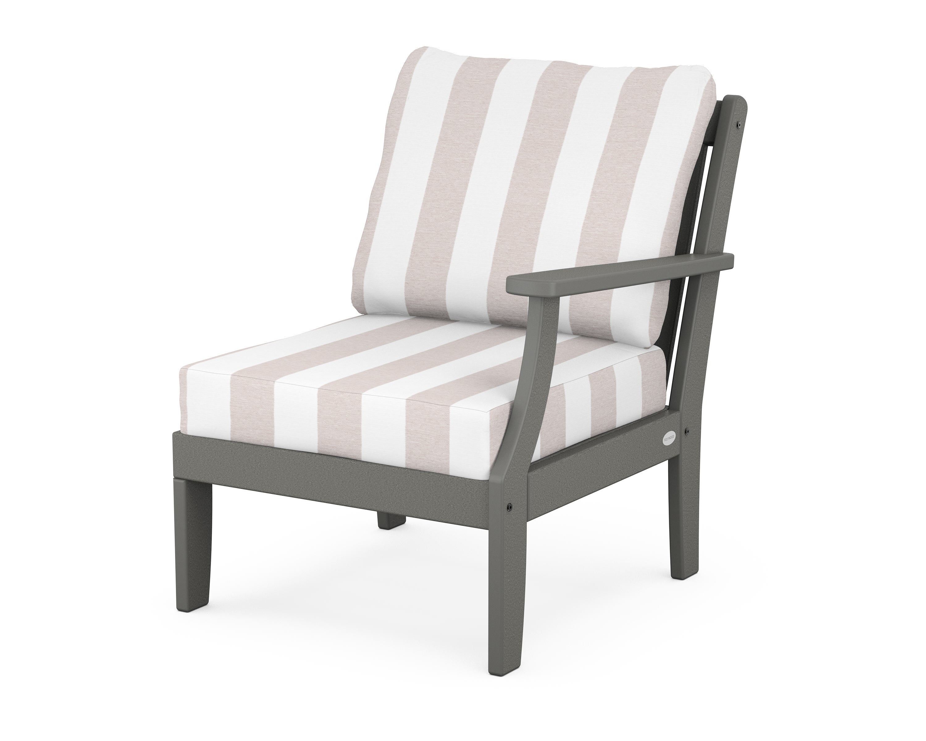 POLYWOOD® Braxton Modular Right Arm Chair in Slate Grey / Cabana Stripe Dune Burlap