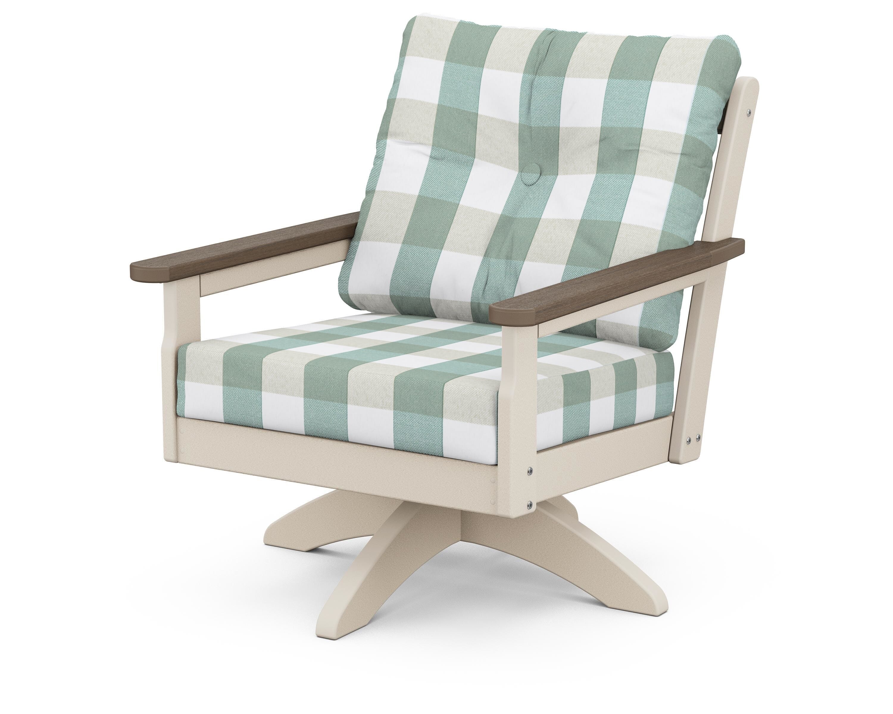 POLYWOOD® Vineyard Deep Seating Swivel Chair in Sand / Kona / Buffalo Plaid Glacier Spa