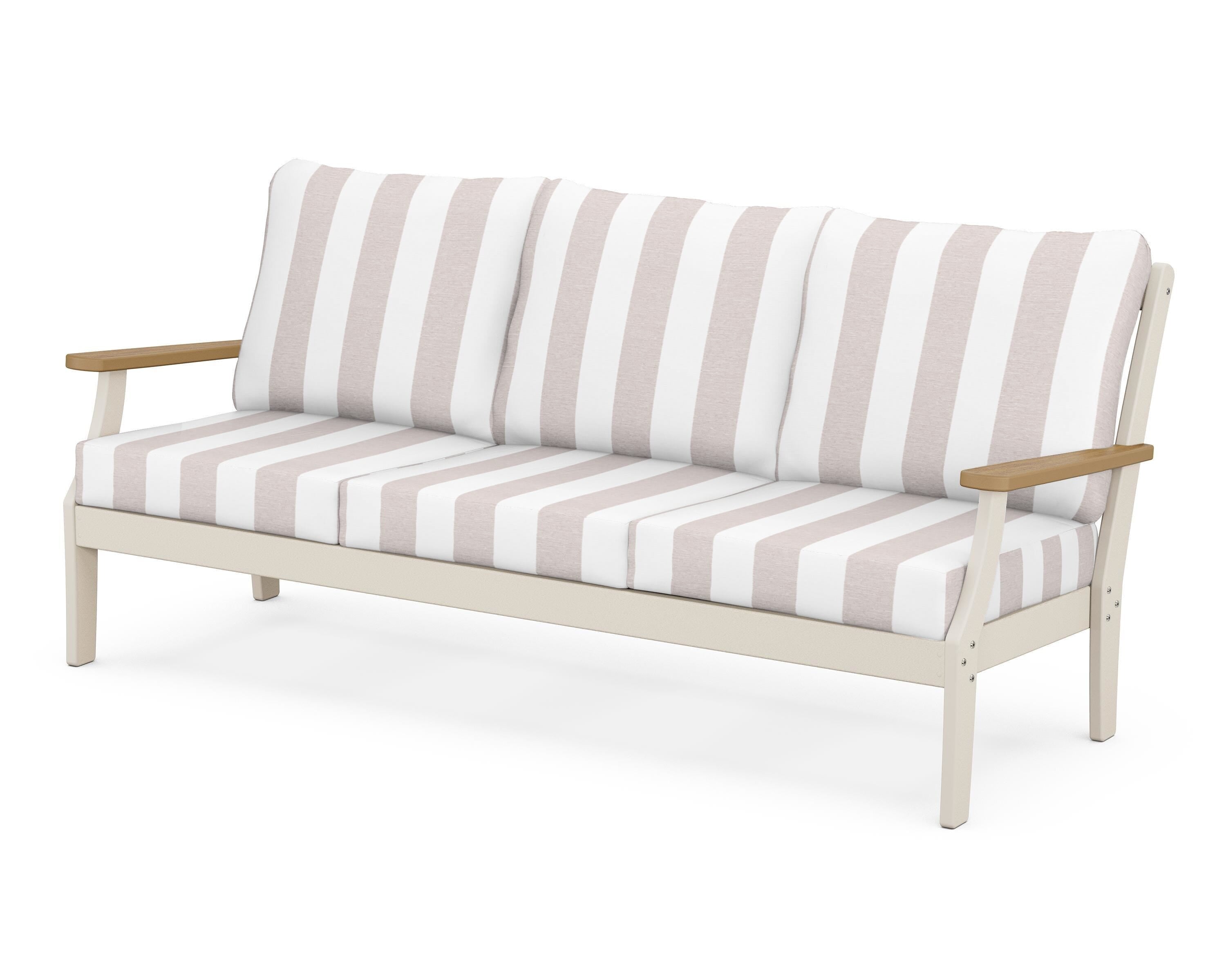 POLYWOOD® Braxton Deep Seating Sofa in Sand / Natural / Cabana Stripe Dune Burlap