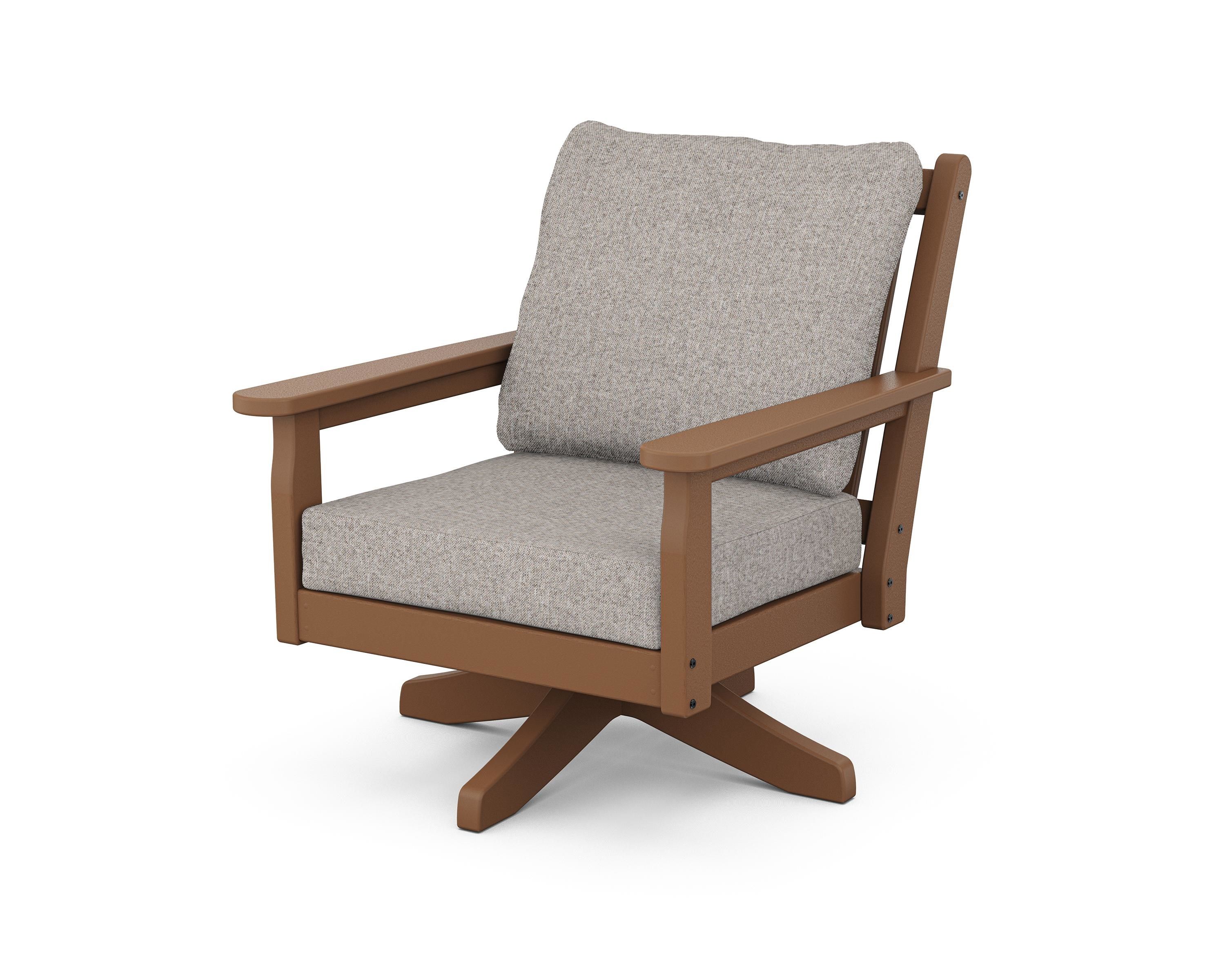 POLYWOOD® Chippendale Deep Seating Swivel Chair in Teak / Weathered Tweed