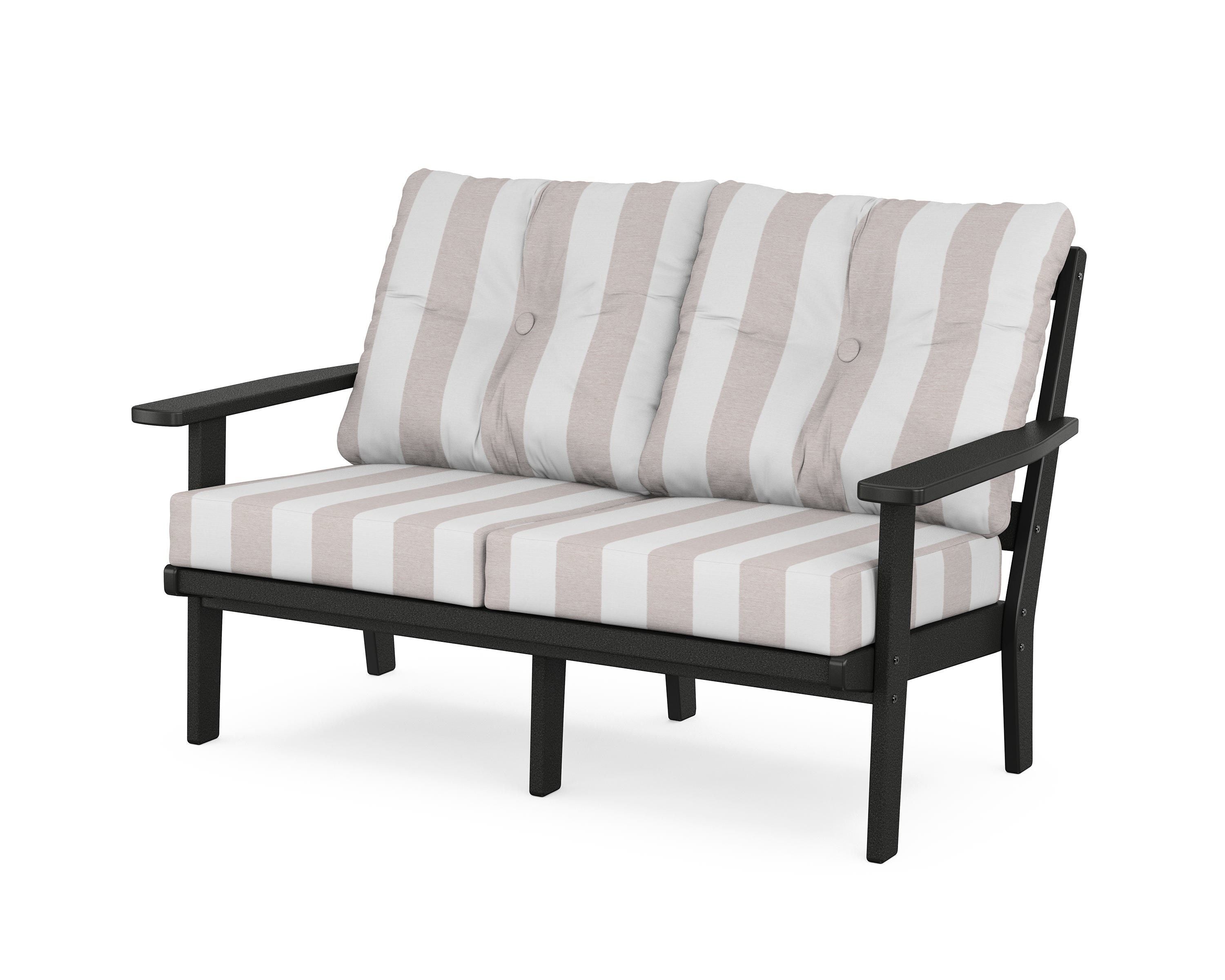POLYWOOD® Prairie Deep Seating Loveseat in Black / Cabana Stripe Dune Burlap