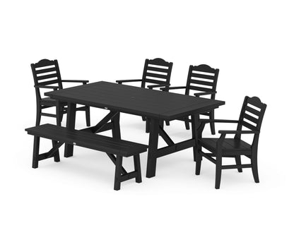 POLYWOOD® Savannah 6-Piece Rustic Farmhouse Dining Set with Bench in Black