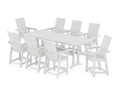 POLYWOOD® Modern Curveback Adirondack 9-Piece Farmhouse Counter Set with Trestle Legs in White