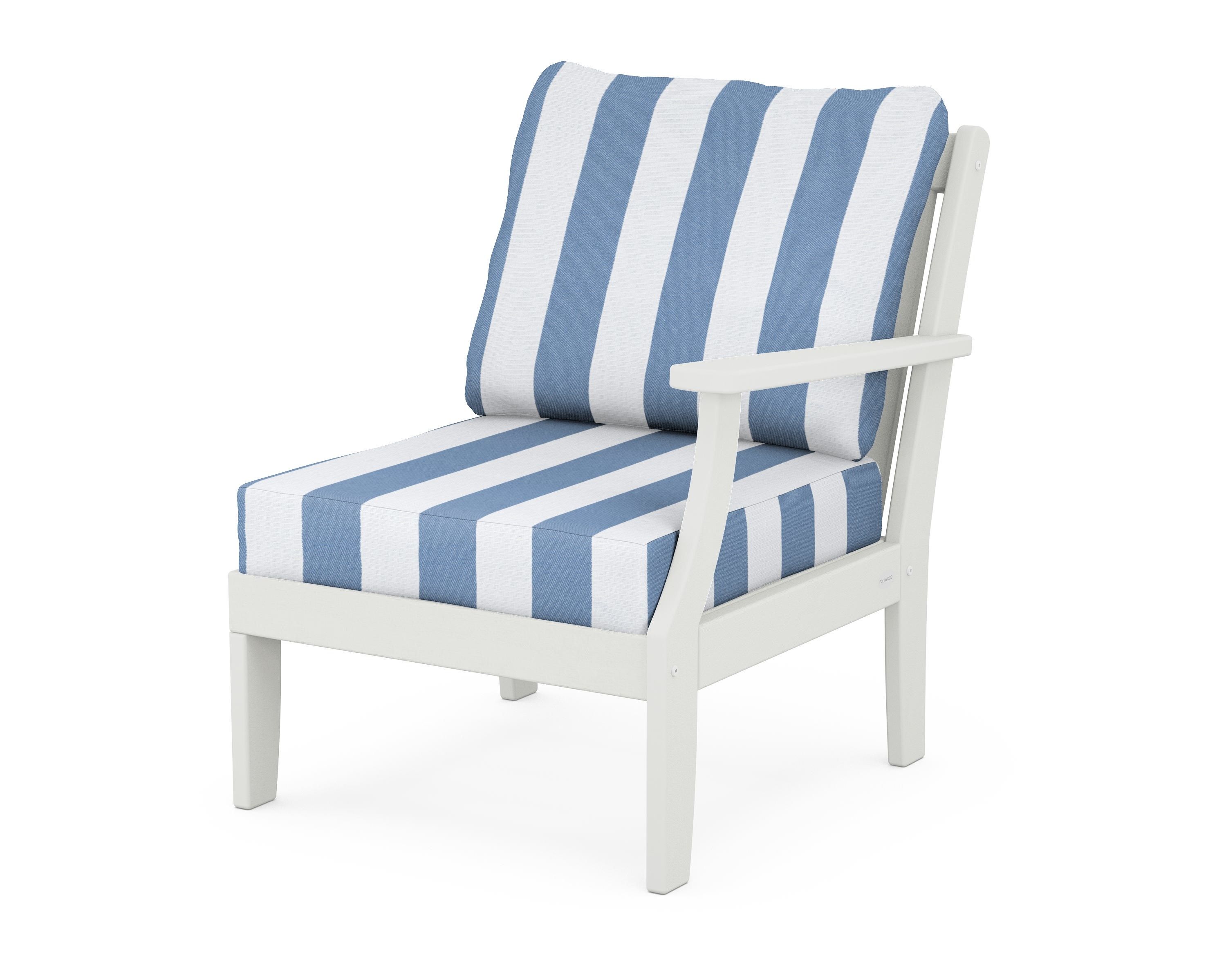 POLYWOOD® Braxton Modular Right Arm Chair in Vintage White / Cabana Stripe Sky Blue