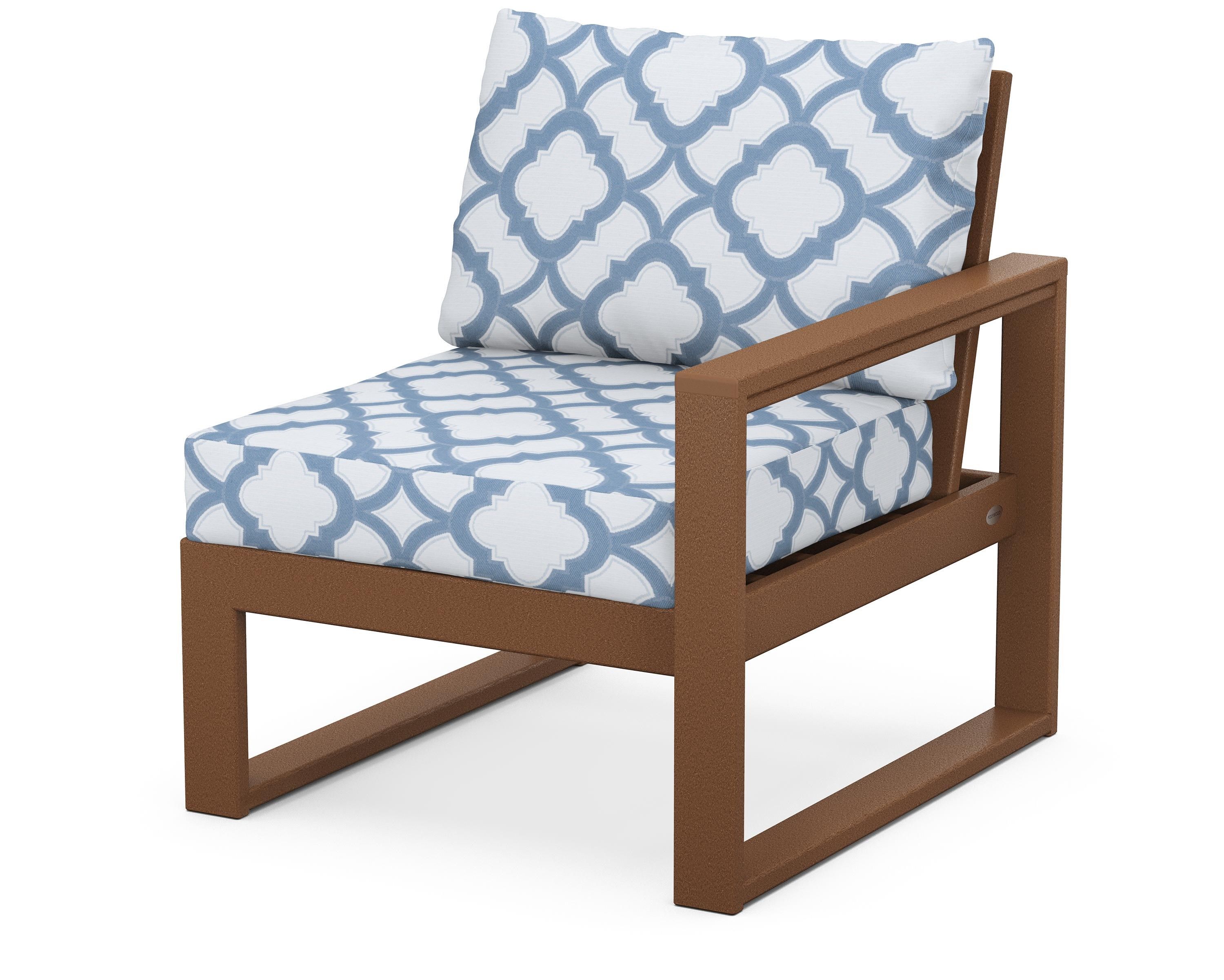POLYWOOD® EDGE Modular Right Arm Chair in Teak / Trellis Sky Blue