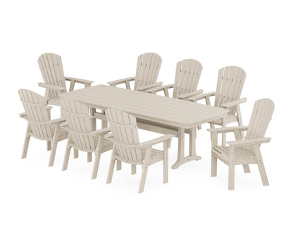 POLYWOOD® Nautical Curveback Adirondack 9-Piece Dining Set with Trestle Legs in Sand