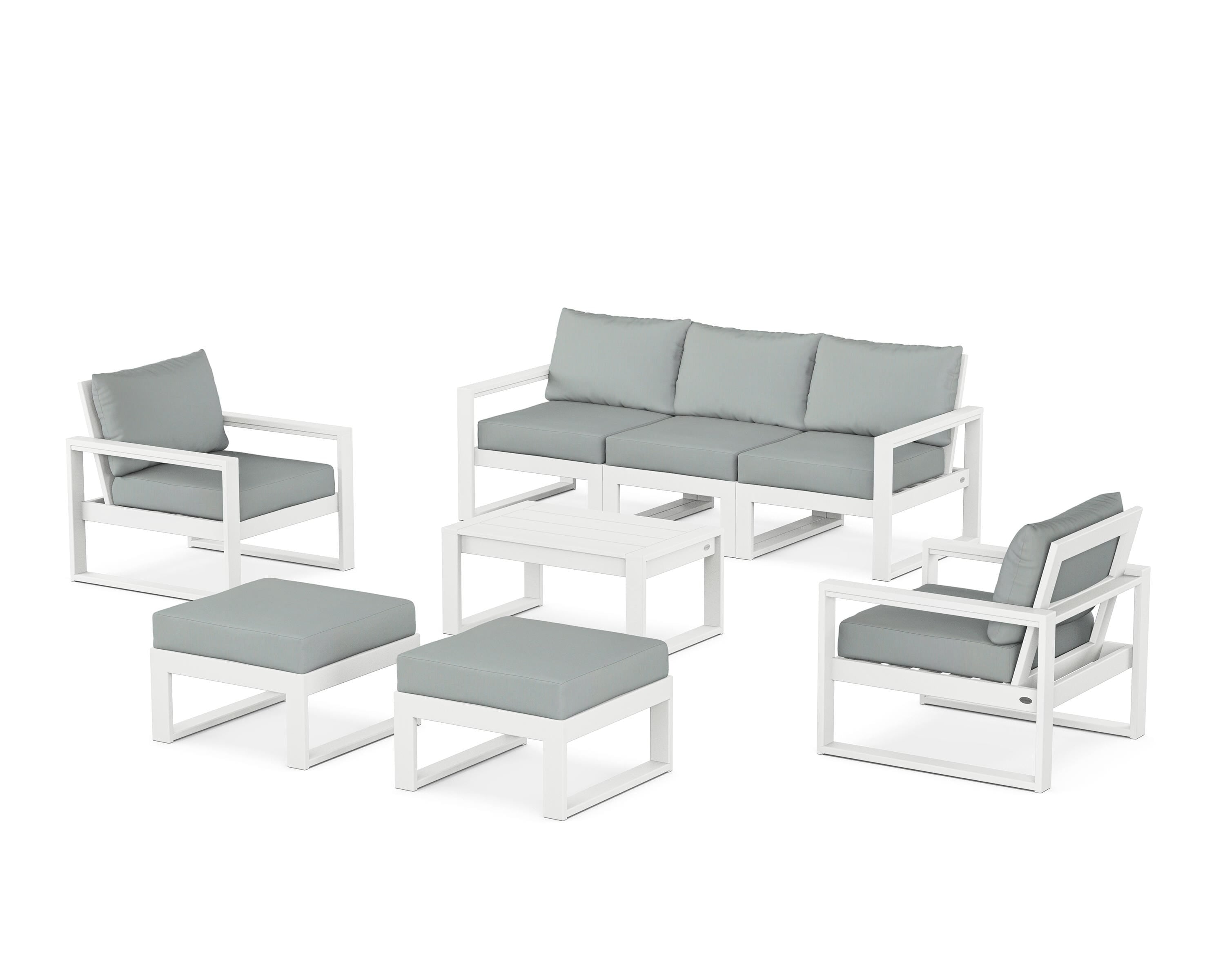 POLYWOOD® EDGE Sectional 8-Piece Lounge Sofa Set in White / Spa