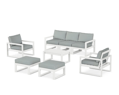 POLYWOOD® EDGE Sectional 8-Piece Lounge Sofa Set in White / Spa