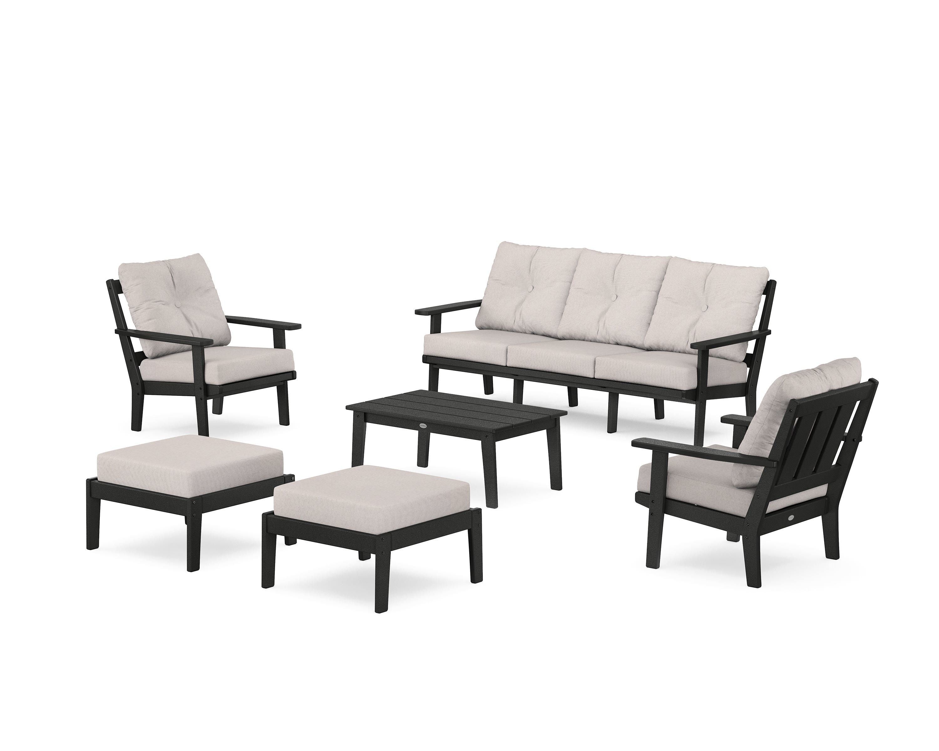 POLYWOOD® Oxford 6-Piece Lounge Sofa Set in Black / Dune Burlap