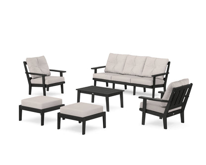 POLYWOOD® Oxford 6-Piece Lounge Sofa Set in Black / Dune Burlap
