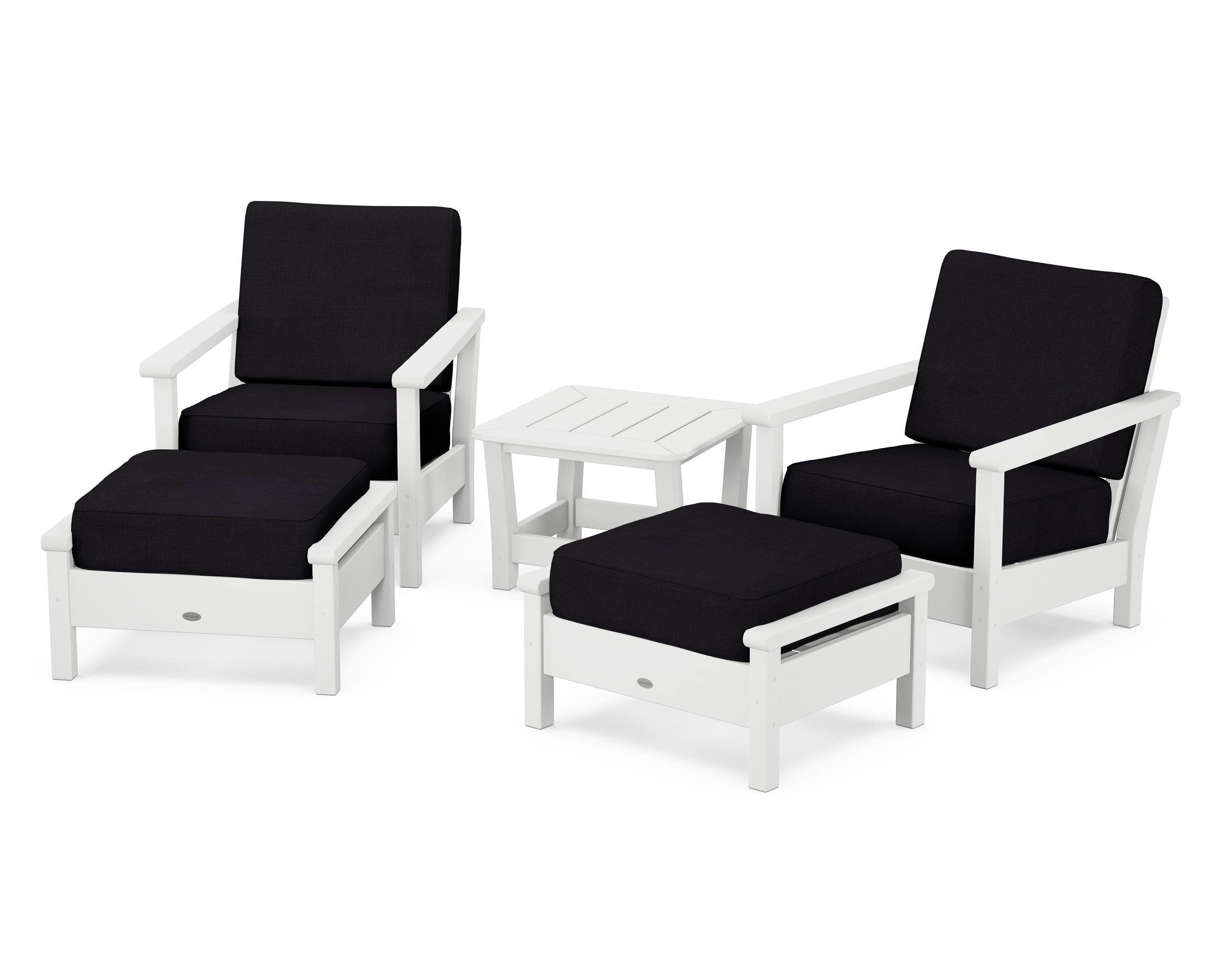 POLYWOOD® Harbour 5-Piece Deep Seating Chair Set in White / Midnight Linen