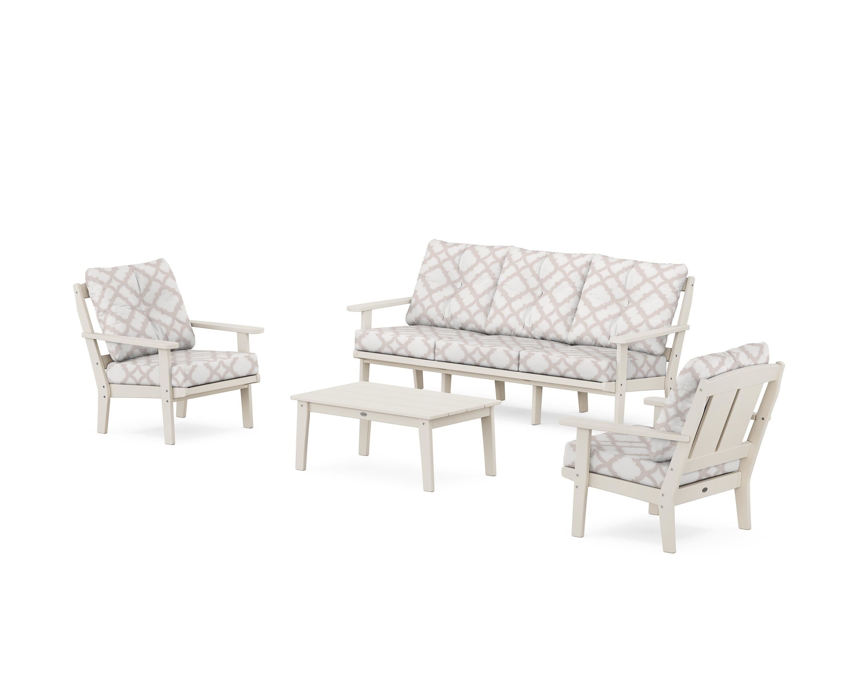 POLYWOOD® Mission 4-Piece Deep Seating Set with Sofa in Sand / Trellis Dune Burlap