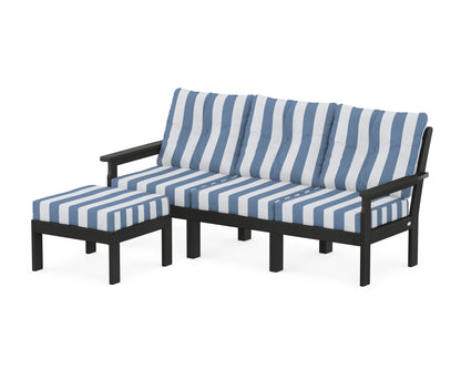 POLYWOOD® Vineyard 4-Piece Sectional with Ottoman in Black / Cabana Stripe Sky Blue