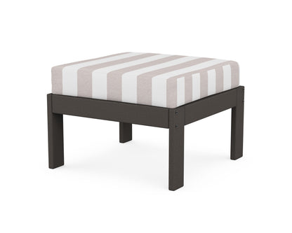 POLYWOOD® Vineyard Modular Ottoman in Vintage Coffee / Cabana Stripe Dune Burlap
