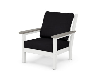 POLYWOOD® Chippendale Deep Seating Chair in White / Driftwood / Midnight Linen