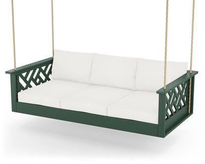 POLYWOOD® Chippendale Daybed Swing in Green / Natural Linen