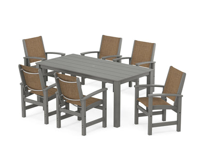 POLYWOOD® Coastal 7-Piece Parsons Dining Set in Slate Grey / Burlap Sling
