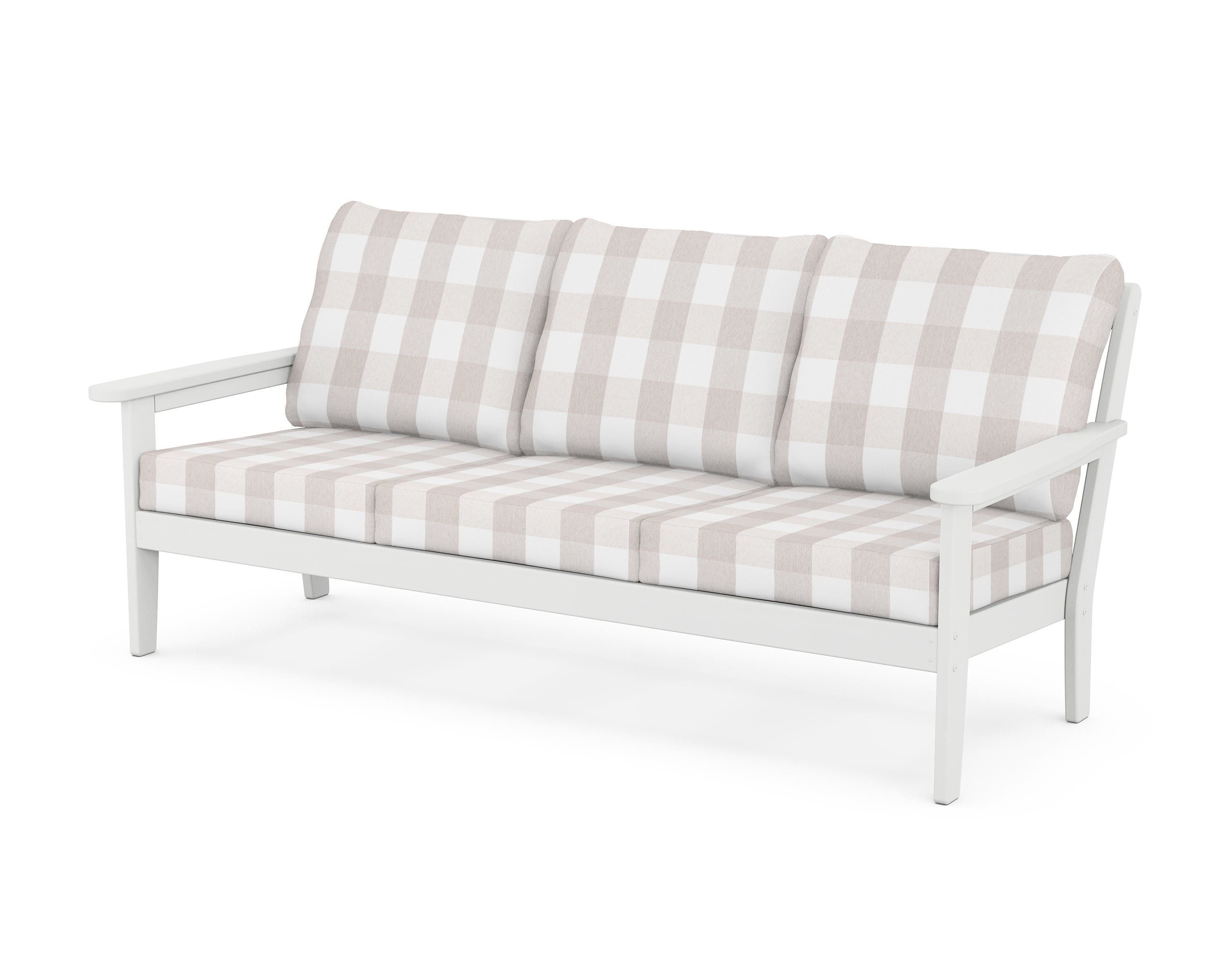 Country Living Cottage Deep Seating Sofa in White / Buffalo Plaid Dune Burlap