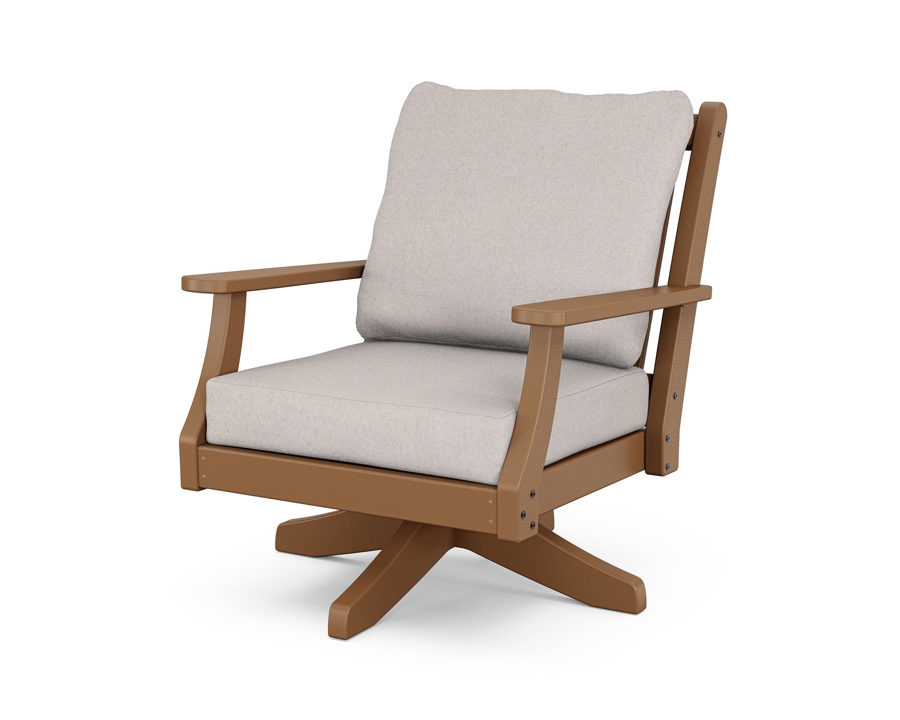 Country Living Wovendale Deep Seating Swivel Chair in Teak / Dune Burlap