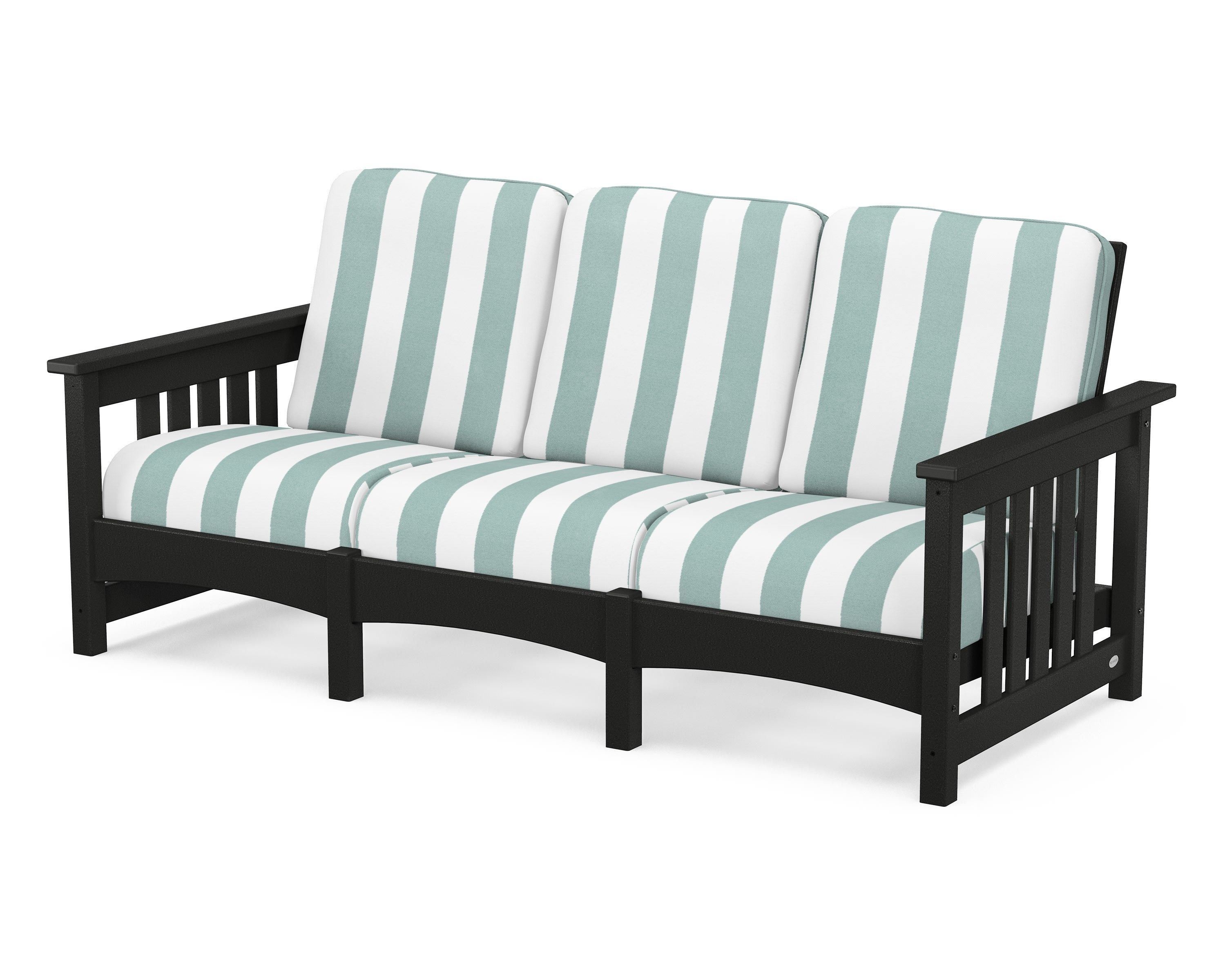 POLYWOOD® Club Mission Sofa in Black / Cabana Stripe Glacier Spa
