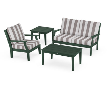 POLYWOOD® Braxton 4-Piece Deep Seating Set in Green / Cabana Stripe Grey Mist