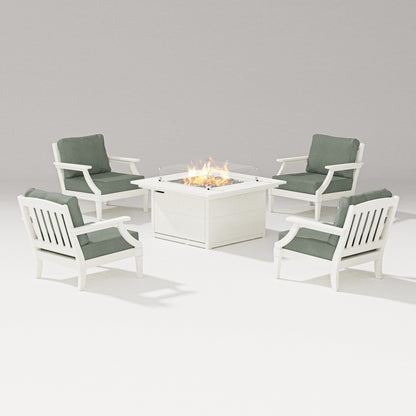 PW Designer Series Estate 5-Piece Lounge Fire Table Set in Vintage White / Cast Sage