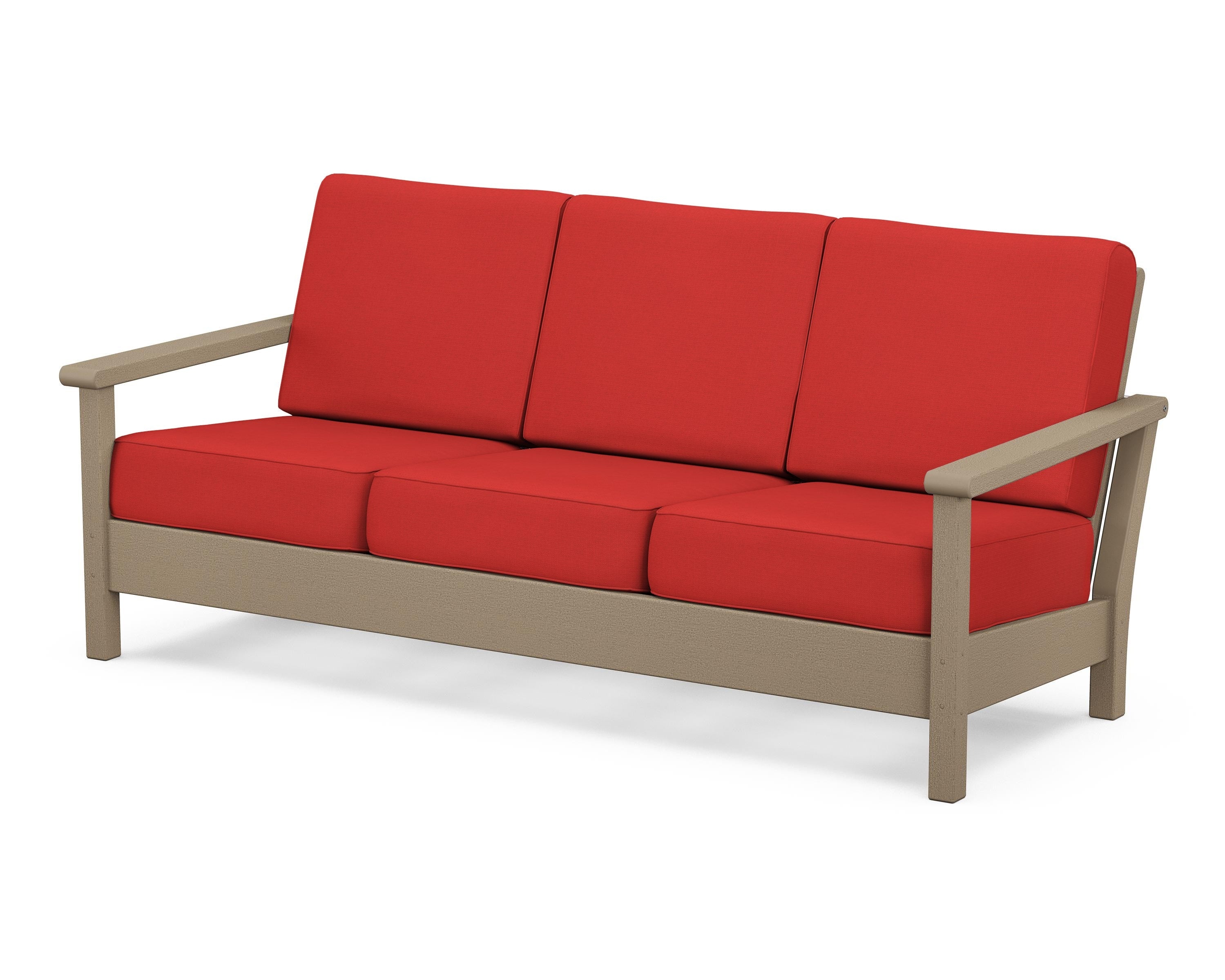 POLYWOOD® Harbour Deep Seating Sofa in Vintage Sahara / Crimson Linen