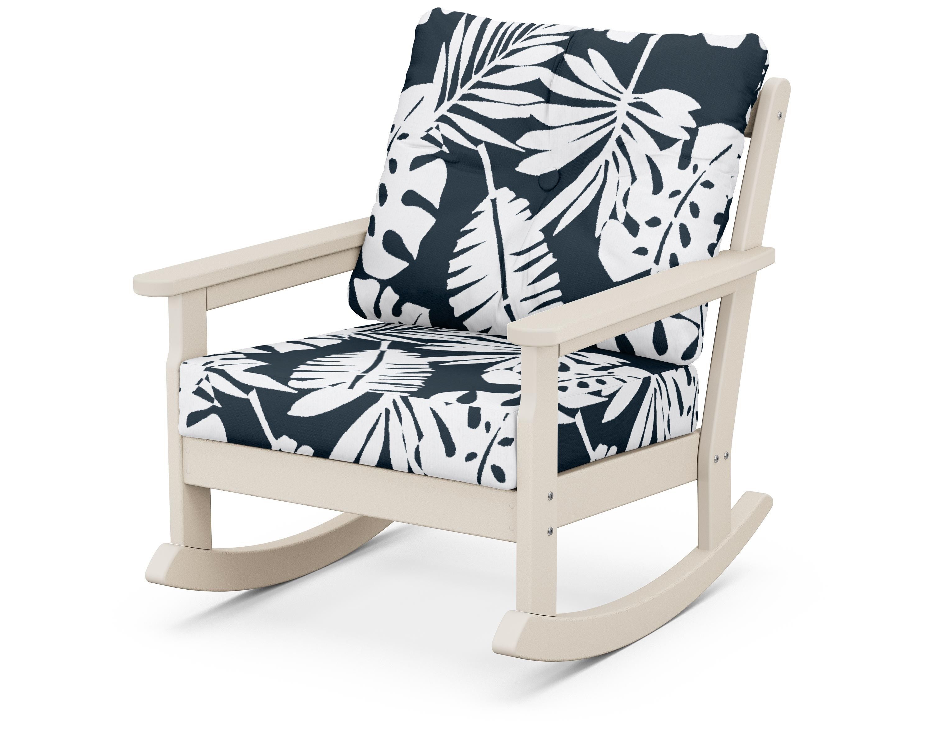 POLYWOOD® Vineyard Deep Seating Rocking Chair in Sand / Leaf Marine Indigo