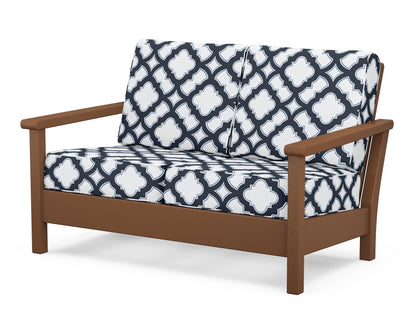 POLYWOOD® Harbour Deep Seating Loveseat in Teak / Trellis Marine Indigo
