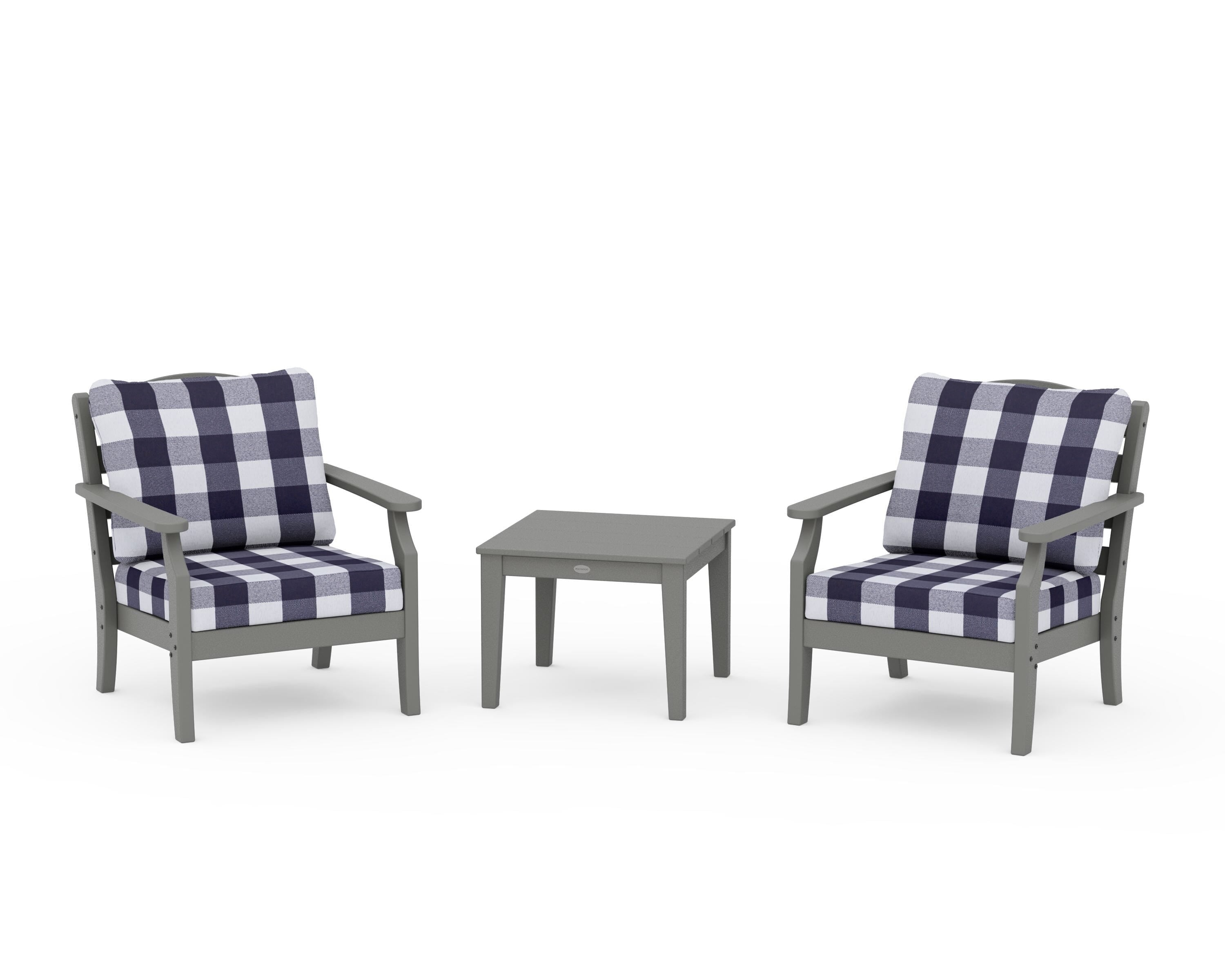 Draper James™ by  POLYWOOD® Savannah 3-Piece Deep Seating Set in Slate Grey / Buffalo Plaid Navy