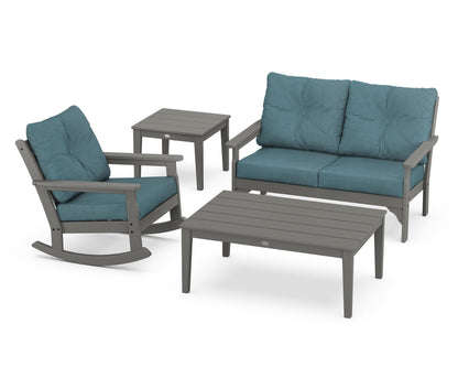POLYWOOD® Vineyard 4-Piece Deep Seating Rocker Set in Slate Grey / Ocean Teal