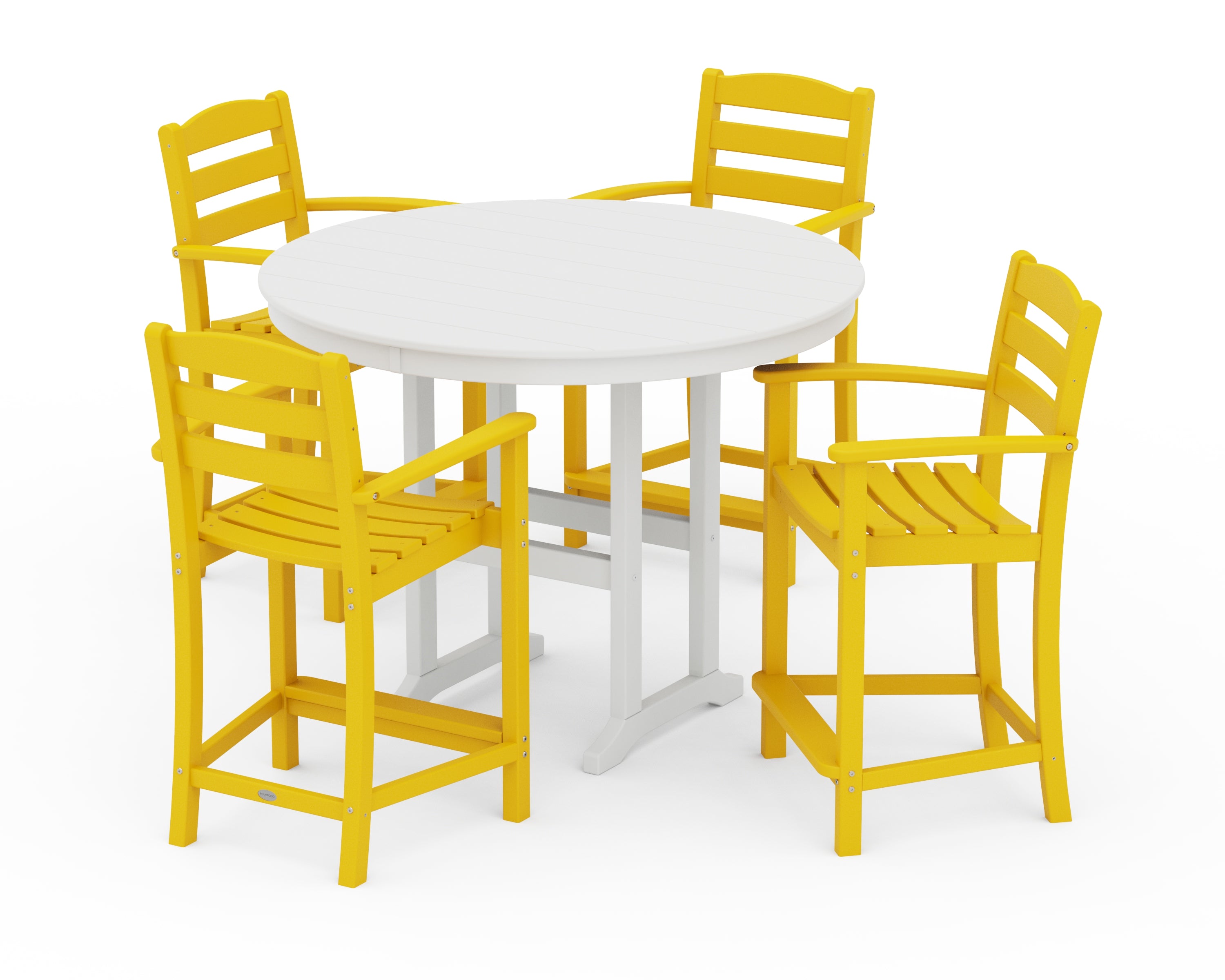 POLYWOOD® La Casa Café 5-Piece Round Farmhouse Counter Set in Lemon / White