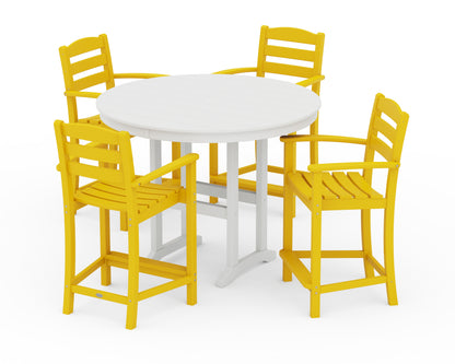 POLYWOOD® La Casa Café 5-Piece Round Farmhouse Counter Set in Lemon / White