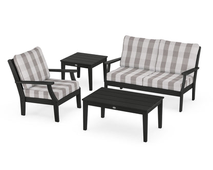 POLYWOOD® Braxton 4-Piece Deep Seating Set in Black / Buffalo Plaid Grey Mist