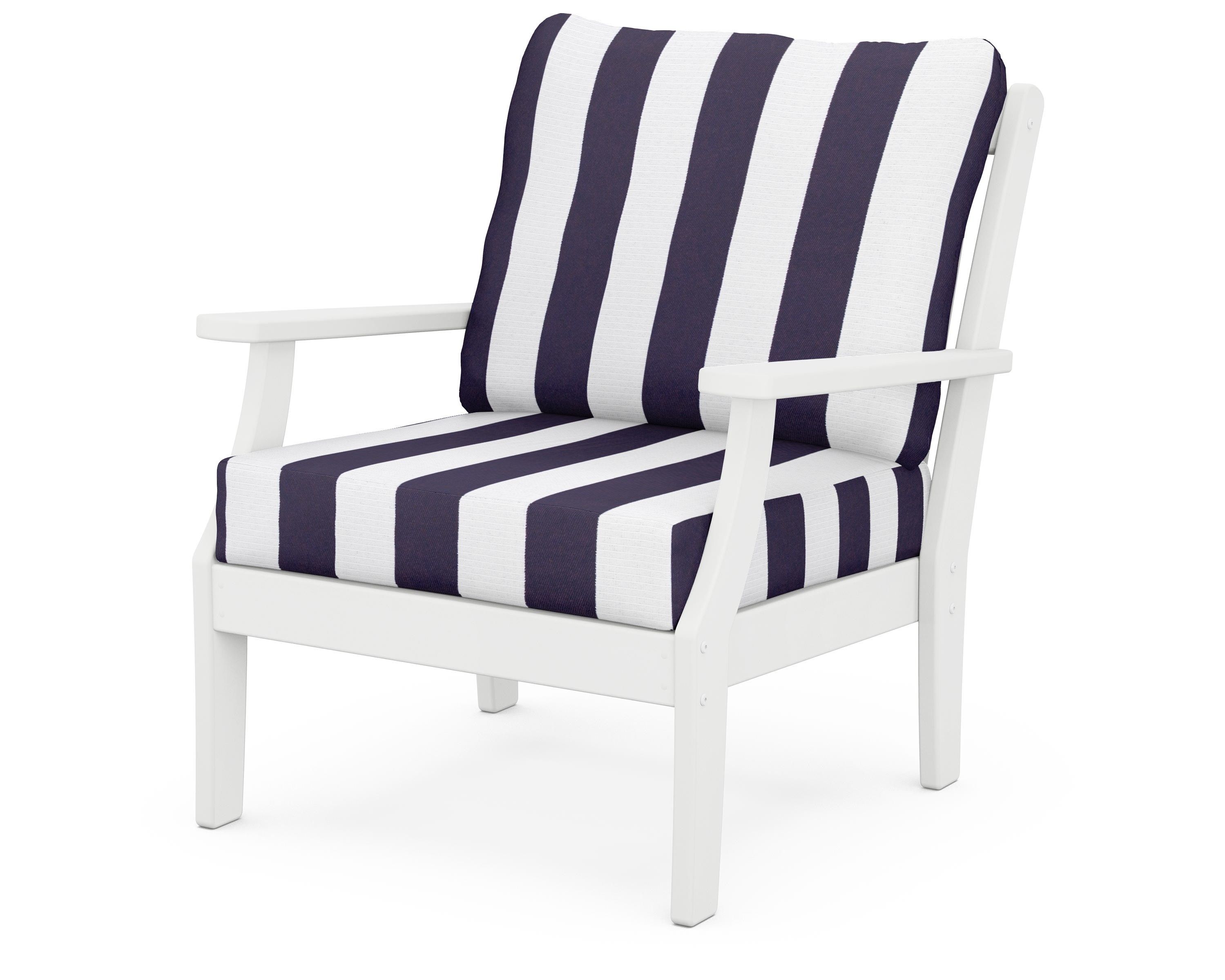 POLYWOOD® Braxton Deep Seating Chair in White / Cabana Stripe Navy