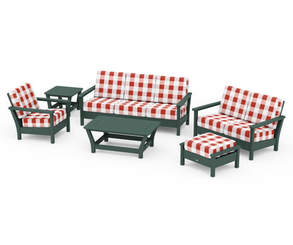 POLYWOOD® Harbour 6-Piece Outdoor Living Set in Green / Buffalo Plaid Crimson