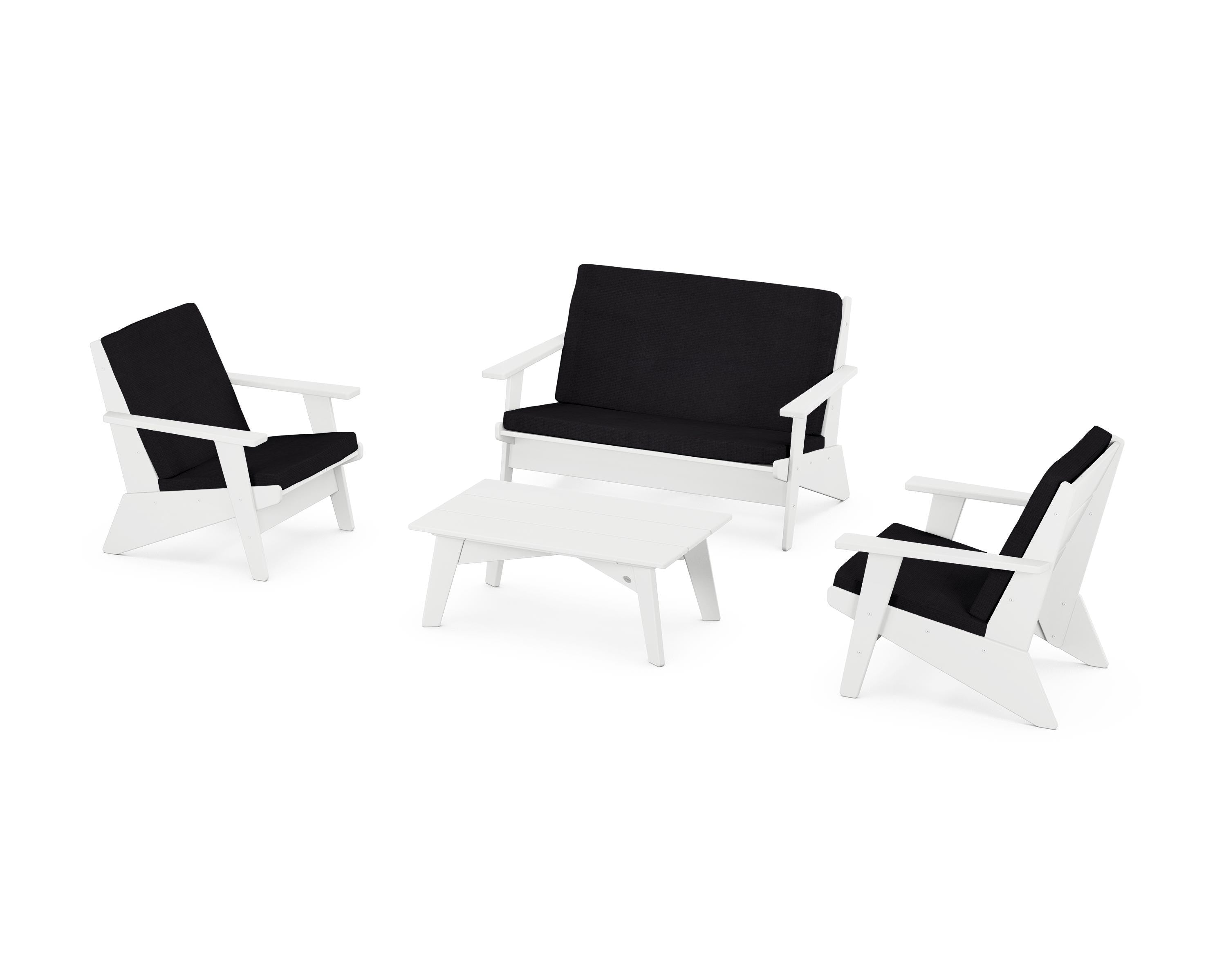 POLYWOOD® Riviera Modern Lounge 4-Piece Set in White / Midnight Linen