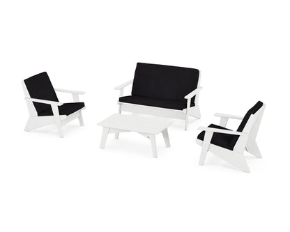 POLYWOOD® Riviera Modern Lounge 4-Piece Set in White / Midnight Linen