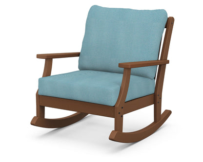 POLYWOOD® Braxton Deep Seating Rocking Chair in Teak / Lattice Sky Blue