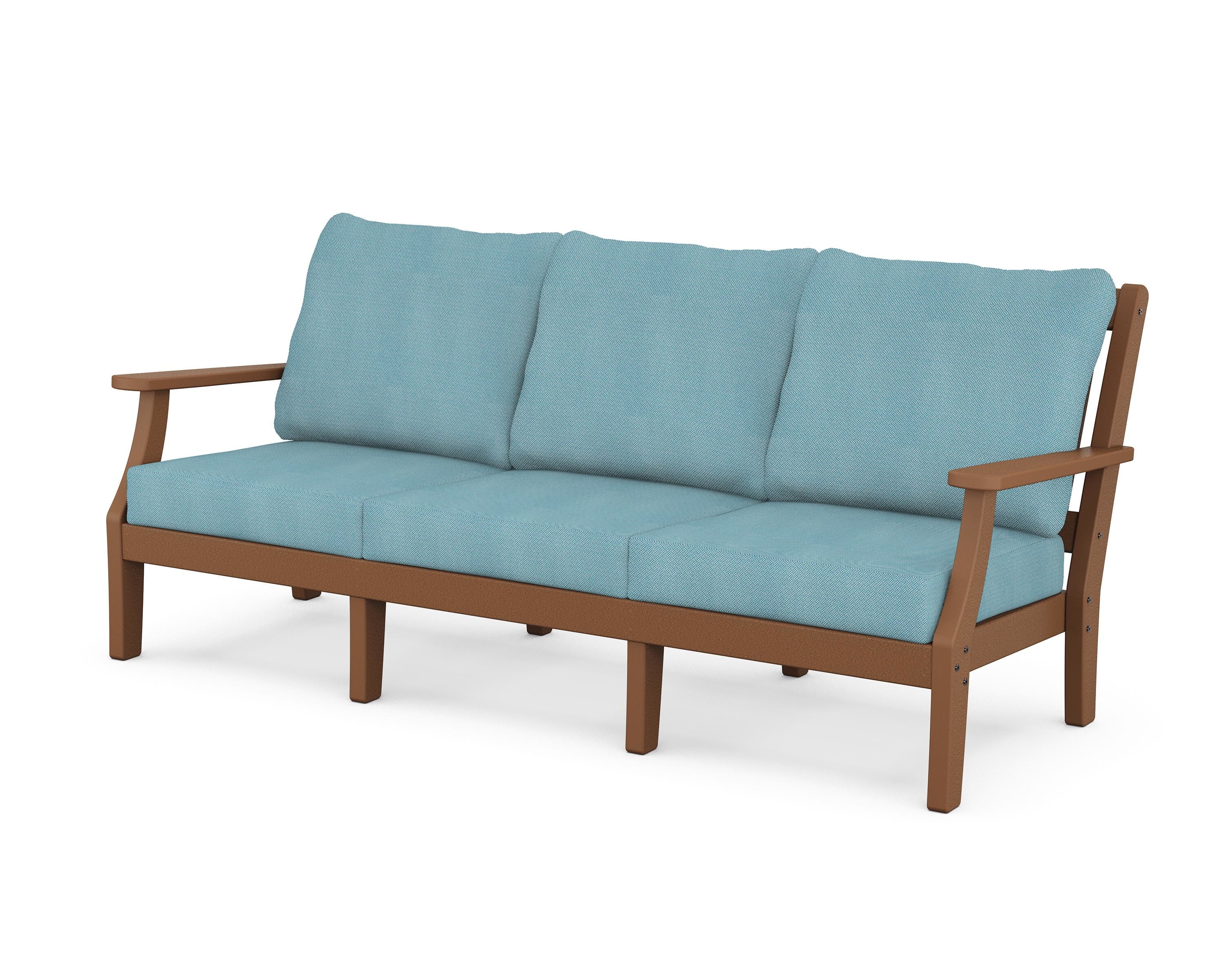 Martha Stewart by POLYWOOD® Chinoiserie Deep Seating Sofa in Teak / Lattice Sky Blue