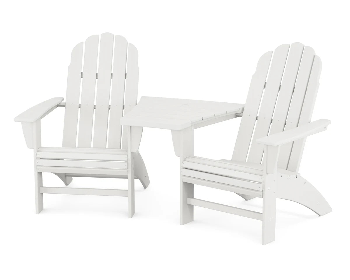 Vineyard 3-Piece Curveback Adirondack Set with Angled Connecting Table