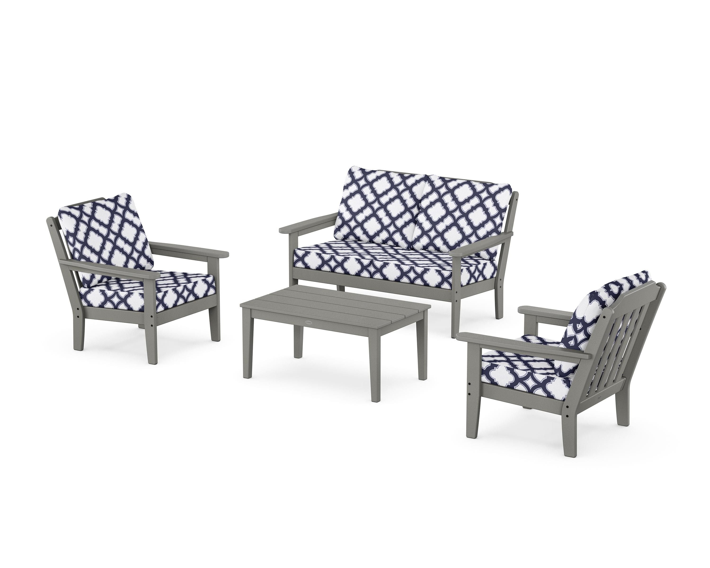 Country Living Cottage 4-Piece Deep Seating Set with Loveseat in Slate Grey / Trellis Navy