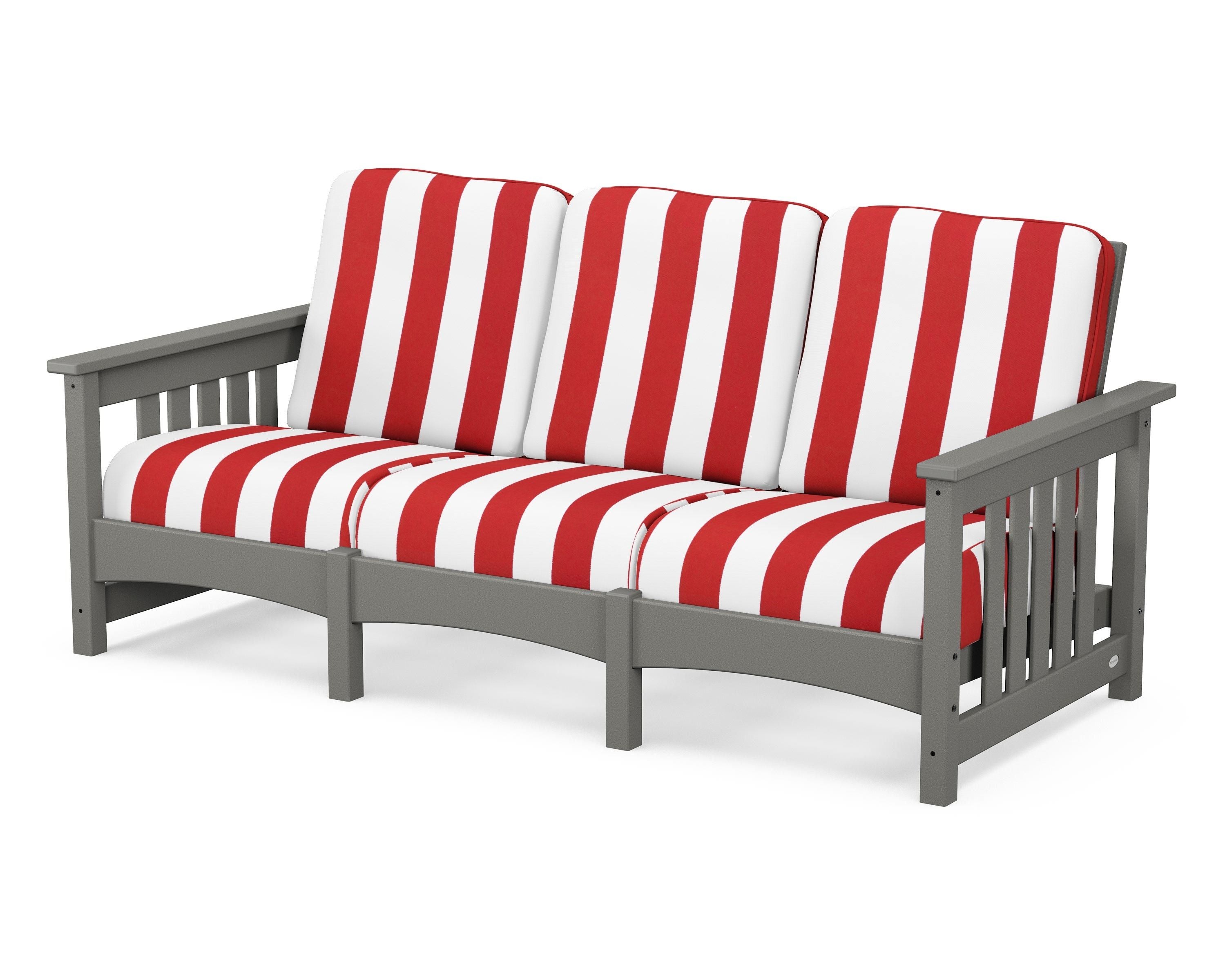 POLYWOOD® Club Mission Sofa in Slate Grey / Cabana Stripe Crimson