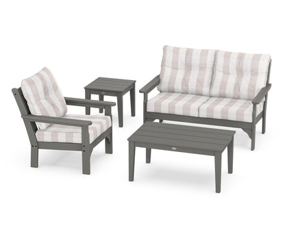 POLYWOOD® Vineyard 4-Piece Deep Seating Set in Slate Grey / Buffalo Plaid Dune Burlap